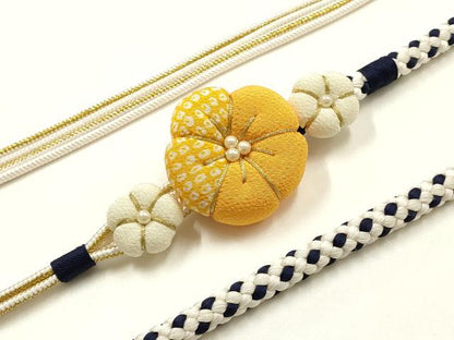 平和屋着物●和装小物　振袖用帯締め　装飾　ちりめん細工　ビーズ　金糸　逸品　AABG0631ay
