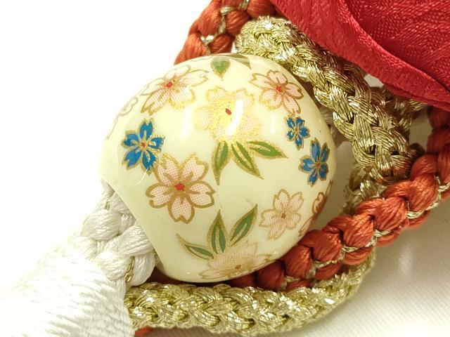 平和屋着物●和装小物　振袖用帯締め　装飾　ちりめん細工　飾り玉　金糸　金彩　逸品　AABG0637ay
