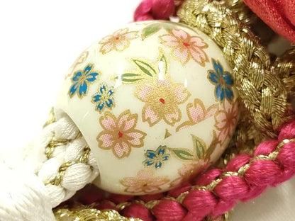 平和屋着物●和装小物　振袖用帯締め　装飾　ちりめん細工　飾り玉　金糸　金彩　逸品　AABG0639ay