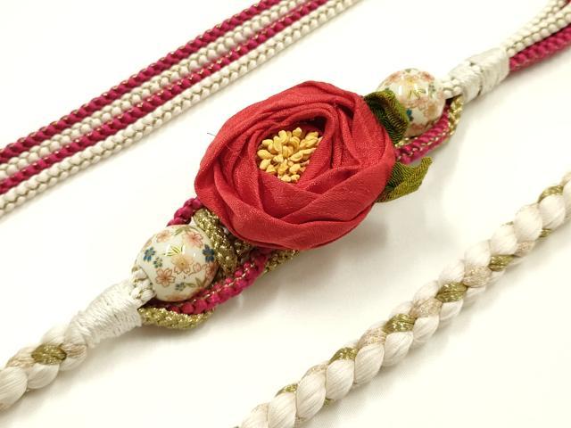 平和屋着物●和装小物　振袖用帯締め　装飾　ちりめん細工　飾り玉　金糸　金彩　逸品　AABG0639ay