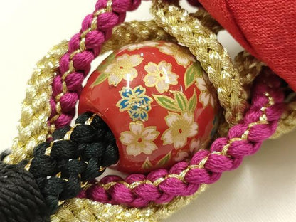 平和屋着物●和装小物　振袖用帯締め　装飾　ちりめん細工　飾り玉　金糸　金彩　逸品　AABG0640ay
