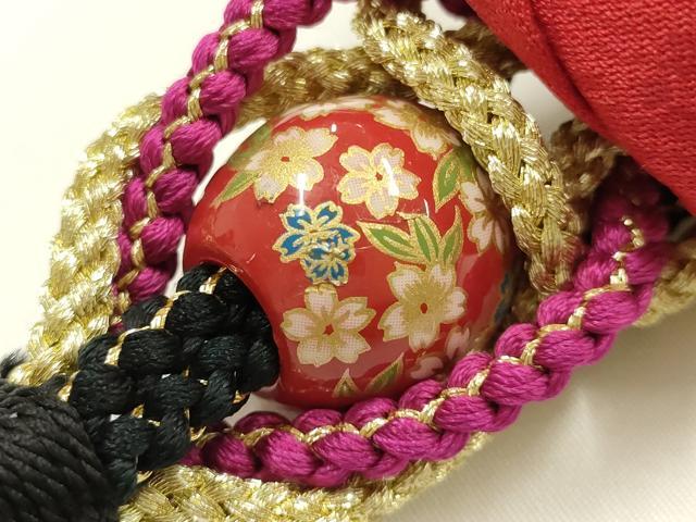 平和屋着物●和装小物　振袖用帯締め　装飾　ちりめん細工　飾り玉　金糸　金彩　逸品　AABG0640ay