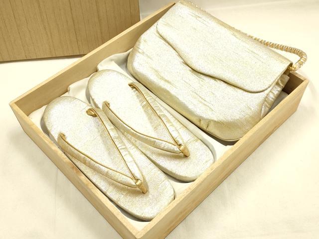 平和屋着物●和装小物　和装バッグ・草履セット　伊と忠　つづれ　ハンドバッグ　2way　金銀糸　逸品　AABG0716ay
