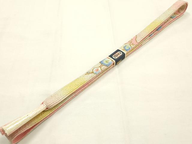 平和屋本店●和装小物　帯締め・帯揚げセット　高麗組　刺繍　舞花文　金糸　暈し染め　逸品　未使用　AABG0765ay