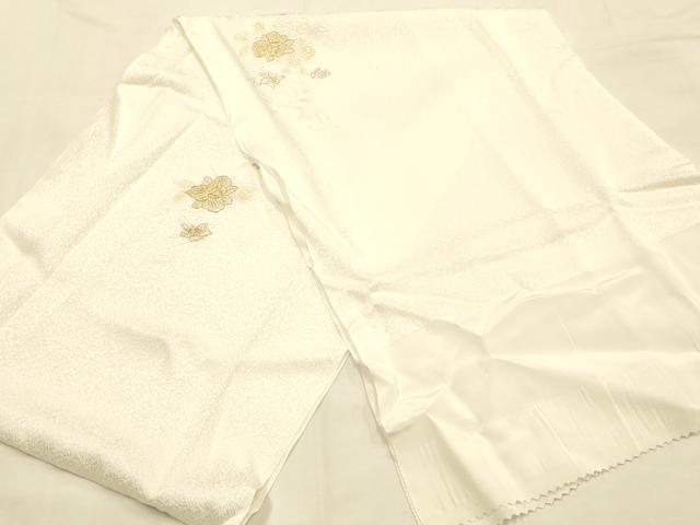 平和屋本店●和装小物　帯締め・帯揚げ・扇子セット　礼装用　手刺繍　高麗組 綾出し　花柄　金彩　亀房付き　逸品　未使用　AABG0766ay
