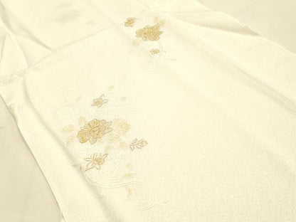 平和屋本店●和装小物　帯締め・帯揚げ・扇子セット　礼装用　手刺繍　高麗組 綾出し　花柄　金彩　亀房付き　逸品　未使用　AABG0766ay