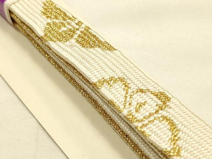 平和屋本店●和装小物　帯締め・帯揚げ・扇子セット　礼装用　手刺繍　高麗組 綾出し　花柄　金彩　亀房付き　逸品　未使用　AABG0766ay