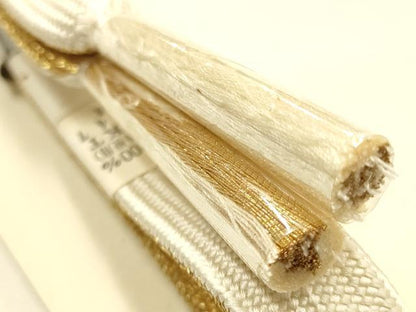 平和屋本店●和装小物　帯締め・帯揚げ・扇子セット　礼装用　手刺繍　高麗組 綾出し　花柄　金彩　亀房付き　逸品　未使用　AABG0766ay