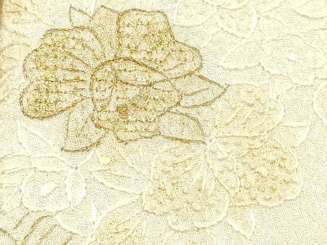 平和屋本店●和装小物　帯締め・帯揚げ・扇子セット　礼装用　手刺繍　高麗組 綾出し　花柄　金彩　亀房付き　逸品　未使用　AABG0766ay