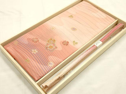 平和屋本店●和装小物　帯締め・帯揚げセット　舞花文　暈し染め　金糸　金彩　逸品　未使用　AABG0774ay