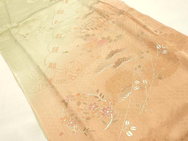 平和屋本店●和装小物　帯締め・帯揚げセット　高麗組　刺繍　草花文　金糸　金彩　逸品　未使用　AABG0776ay
