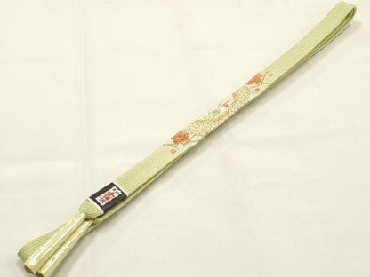 平和屋本店●和装小物　帯締め・帯揚げセット　高麗組　刺繍　草花文　金糸　金彩　逸品　未使用　AABG0776ay