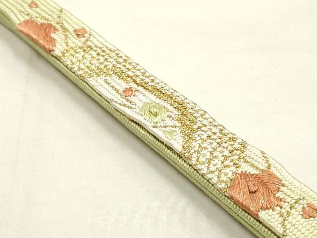 平和屋本店●和装小物　帯締め・帯揚げセット　高麗組　刺繍　草花文　金糸　金彩　逸品　未使用　AABG0776ay