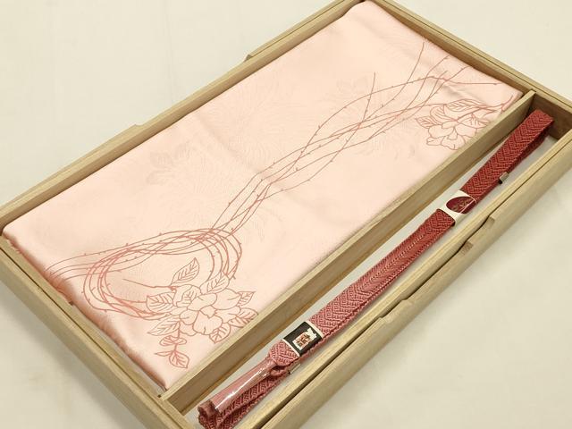 平和屋本店●和装小物　帯締め・帯揚げセット　蔦草花文　椿　金糸　暈し　逸品　未使用　AABG0779ay
