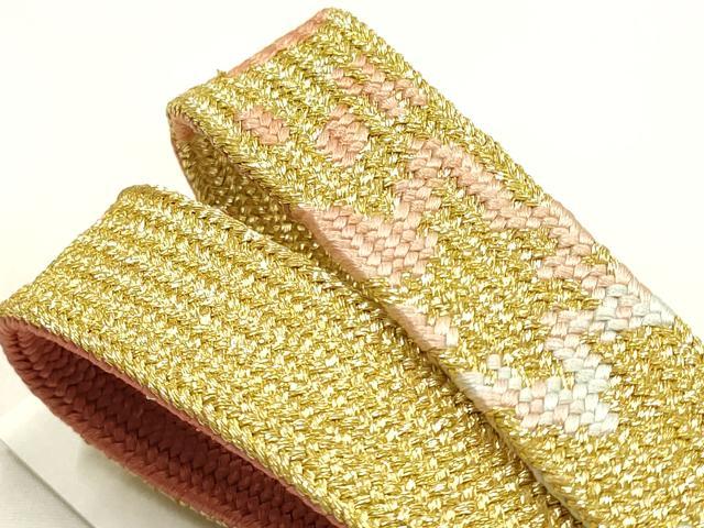 平和屋着物●和装小物　帯締め・帯揚げセット　高麗組　斜縞　暈し　金糸　逸品　未使用　AABG0782ay