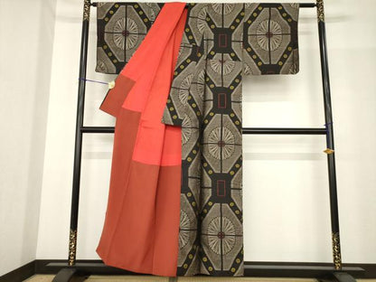 平和屋着物●本場大島紬　アンティーク大島　亀甲花文　正絹　逸品　AABG0801ck