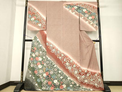 平和屋着物●訪問着 草花文 金通し地 正絹 逸品 AABG0803ck