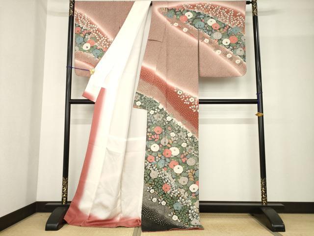 平和屋着物●訪問着 草花文 金通し地 正絹 逸品 AABG0803ck