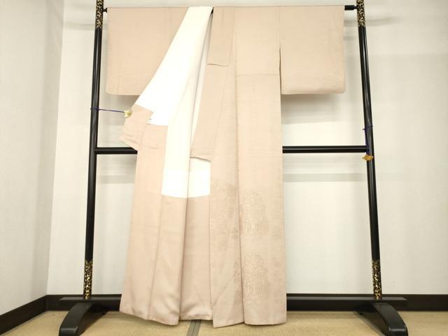 平和屋着物●訪問着 向かい鳥花文 地紋起こし 金彩 正絹 逸品 AABG0804ck