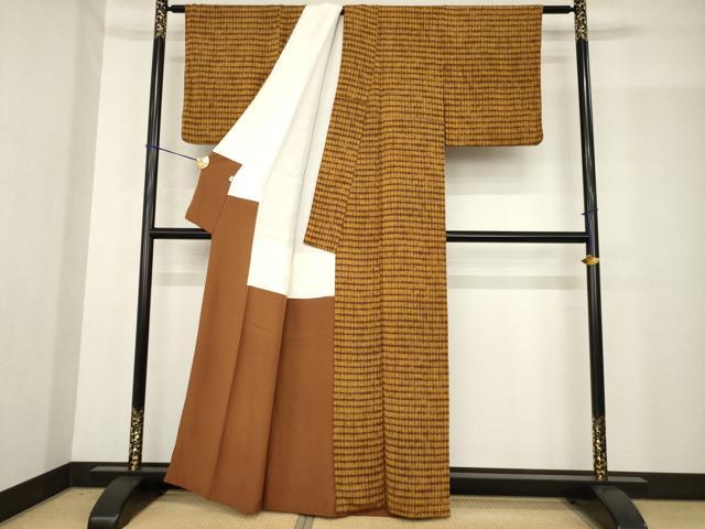 平和屋着物●上質な小紋　格子　そごう扱い　正絹　逸品　AABG0805ck