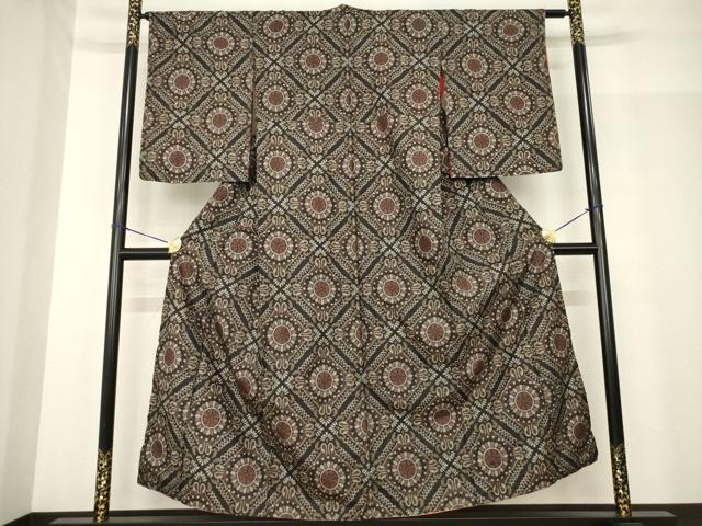 平和屋着物●本場大島紬　割込絣　花菱文　正絹　逸品　AABG0806ck