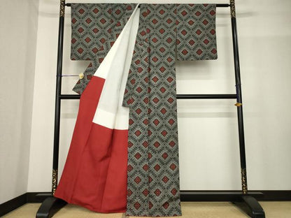 平和屋着物●本場大島紬　アンサンブル　花菱文　正絹　逸品　AABG0807ck