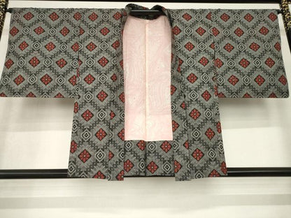 平和屋着物●本場大島紬　アンサンブル　花菱文　正絹　逸品　AABG0807ck