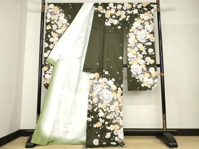 平和屋着物●H・L（アッシュエル） HENRI-LUC CHAPUIS 振袖 舞花文 ロング丈 洗える着物 未使用 AABG0809ck