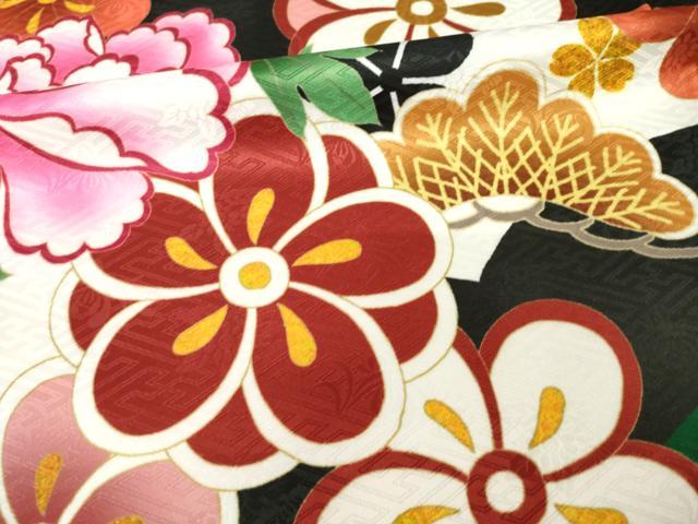 平和屋着物●H・L（アッシュエル） HENRI-LUC CHAPUIS 振袖 舞花文 松 梅 ロング丈 洗える着物 未使用 AABG0811ck