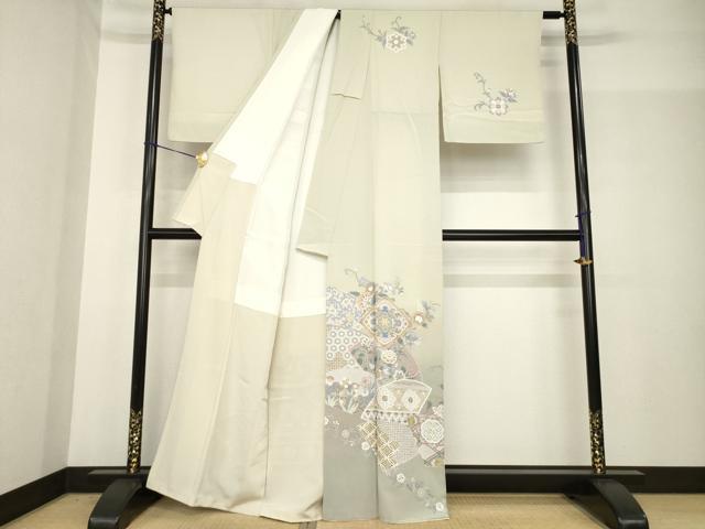 平和屋着物●訪問着　総刺繍　中国三大刺繍　相良刺繍　更紗花文　金糸　正絹　逸品　AABG0813ck