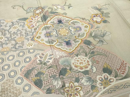 平和屋着物●訪問着　総刺繍　中国三大刺繍　相良刺繍　更紗花文　金糸　正絹　逸品　AABG0813ck