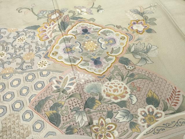 平和屋着物●訪問着　総刺繍　中国三大刺繍　相良刺繍　更紗花文　金糸　正絹　逸品　AABG0813ck