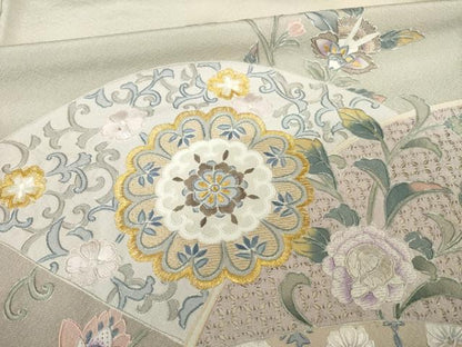 平和屋着物●訪問着　総刺繍　中国三大刺繍　相良刺繍　更紗花文　金糸　正絹　逸品　AABG0813ck
