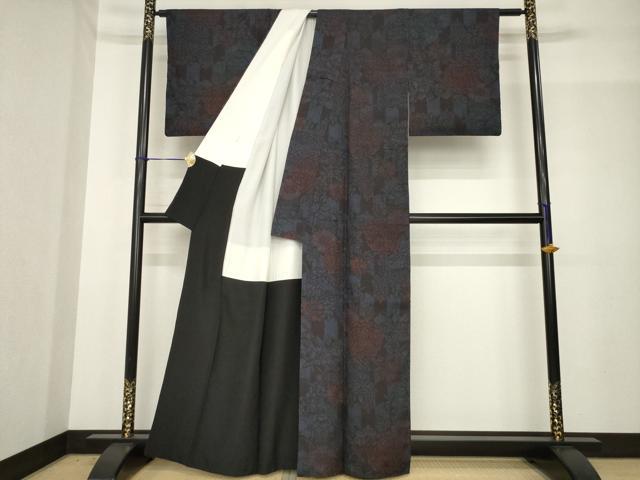 平和屋着物●本場結城紬　重要無形文化財　100亀甲　菊　正絹　逸品　AABG0816ck