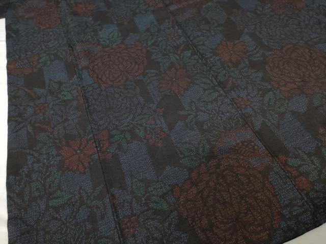 平和屋着物●本場結城紬　重要無形文化財　100亀甲　菊　正絹　逸品　AABG0816ck
