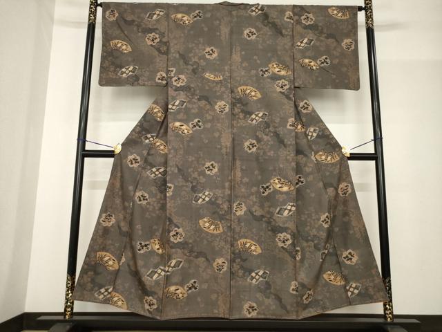 平和屋着物●伝統工芸士 七代目 吉澤与市 紬 絞り 流水扇面花文 正絹 逸品 未使用 AABG0817ck