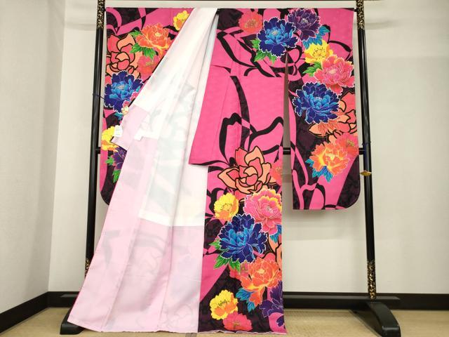 平和屋着物●豪華振袖 薔薇 バラ ロング丈 洗える着物 未使用 AABG0818ck