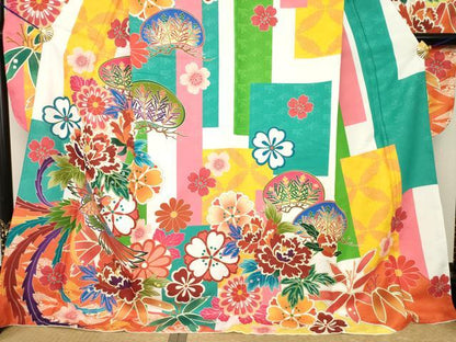 平和屋着物●豪華振袖 鳳凰花文 ロング丈 洗える着物 未使用 AABG0819ck