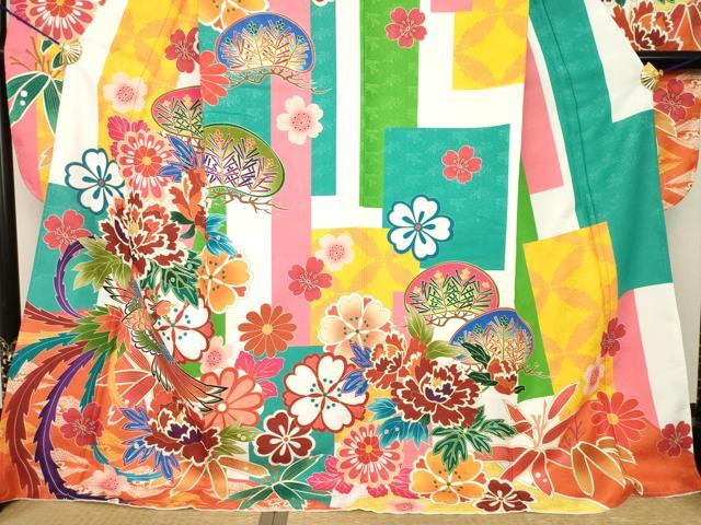 平和屋着物●豪華振袖 鳳凰花文 ロング丈 洗える着物 未使用 AABG0819ck