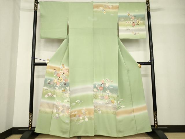 平和屋着物●創業460年・千總 訪問着 駒刺繍 舞花文 暈し染め 金彩 正絹 逸品 AABG0821ck