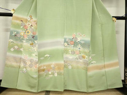 平和屋着物●創業460年・千總 訪問着 駒刺繍 舞花文 暈し染め 金彩 正絹 逸品 AABG0821ck