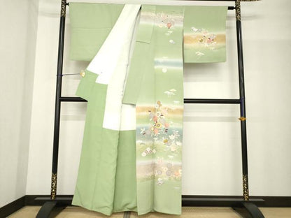 平和屋着物●創業460年・千總 訪問着 駒刺繍 舞花文 暈し染め 金彩 正絹 逸品 AABG0821ck