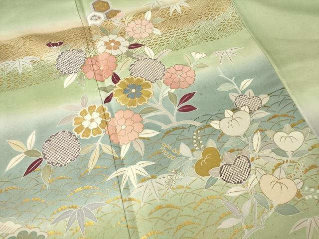 平和屋着物●創業460年・千總 訪問着 駒刺繍 舞花文 暈し染め 金彩 正絹 逸品 AABG0821ck