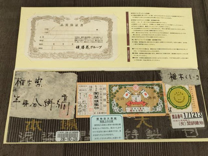 平和屋着物●本場大島紬　椎木染　半身分絣縞　関絹織物謹製　証紙付き　正絹　逸品　AABG0822ck