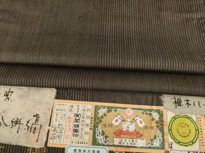 平和屋着物●本場大島紬　椎木染　半身分絣縞　関絹織物謹製　証紙付き　正絹　逸品　AABG0822ck