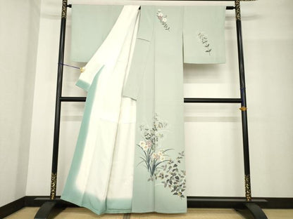平和屋着物●本加賀友禅作家 金丸充夫 訪問着 草花文 暈し染め 正絹 逸品 AABG0824ck