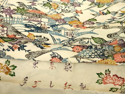平和屋着物●上質な小紋　東京染　手ざし紅型　風景花文　正絹　逸品　AABG0825ck