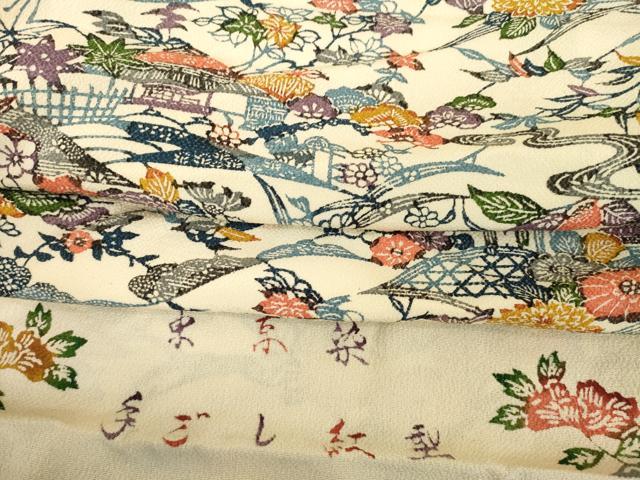 平和屋着物●上質な小紋　東京染　手ざし紅型　風景花文　正絹　逸品　AABG0825ck