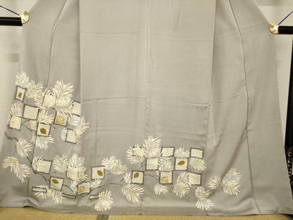 平和屋着物●豪華色留袖　松　市松　金彩　ロング丈　正絹　逸品　AABG0827ck