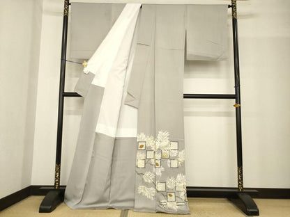 平和屋着物●豪華色留袖　松　市松　金彩　ロング丈　正絹　逸品　AABG0827ck